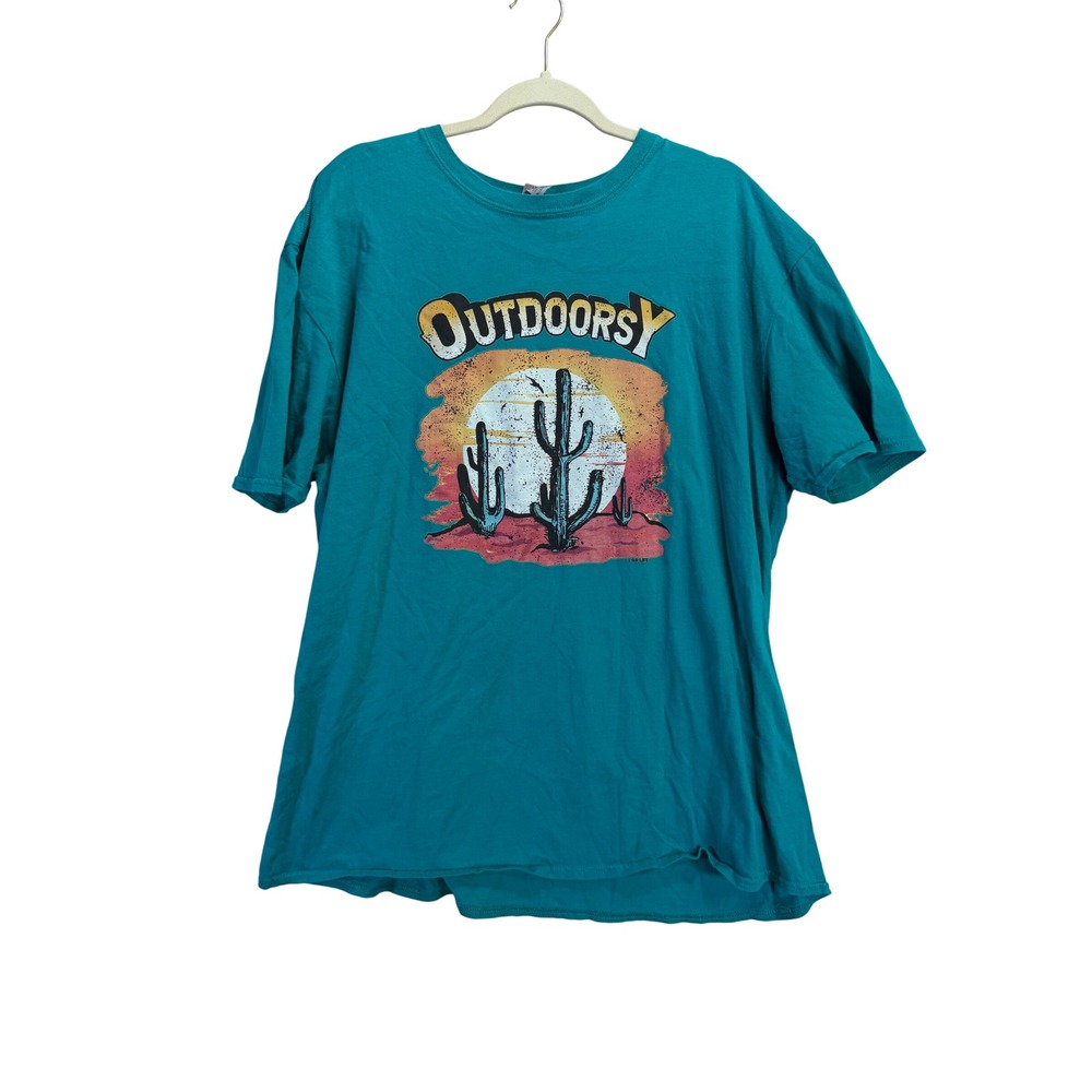Gildan Softstyle Outdoorsy Desert Cactus Graphic Tee Teal Green 2XL Womens
